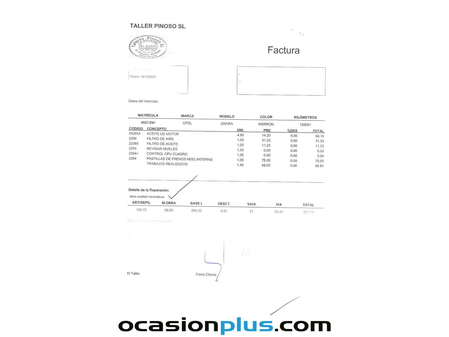 Foto del mantenimiento del Opel Zafira Tourer Opel Zafira Tourer 1.6 CDTi S&S Excellence (136 CV) 7 Plazas