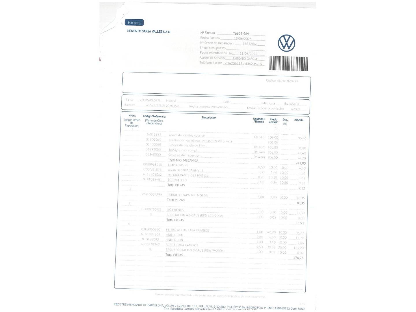 Foto del mantenimiento del Volkswagen Sharan Volkswagen Sharan Sport 1.4 TSI (150 CV) DSG
