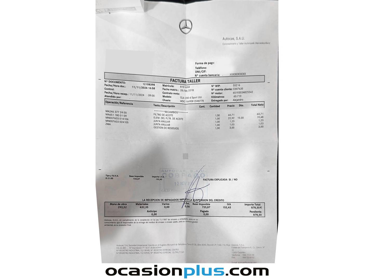 Foto del mantenimiento del Mercedes GLA Mercedes GLA 200 d (136 CV) Pack AMG