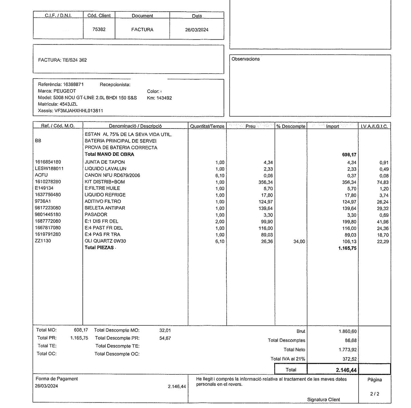 Foto del mantenimiento del Peugeot 5008 Peugeot 5008 BlueHDI 150 GT-Line S&S (150 CV) 7 Plazas