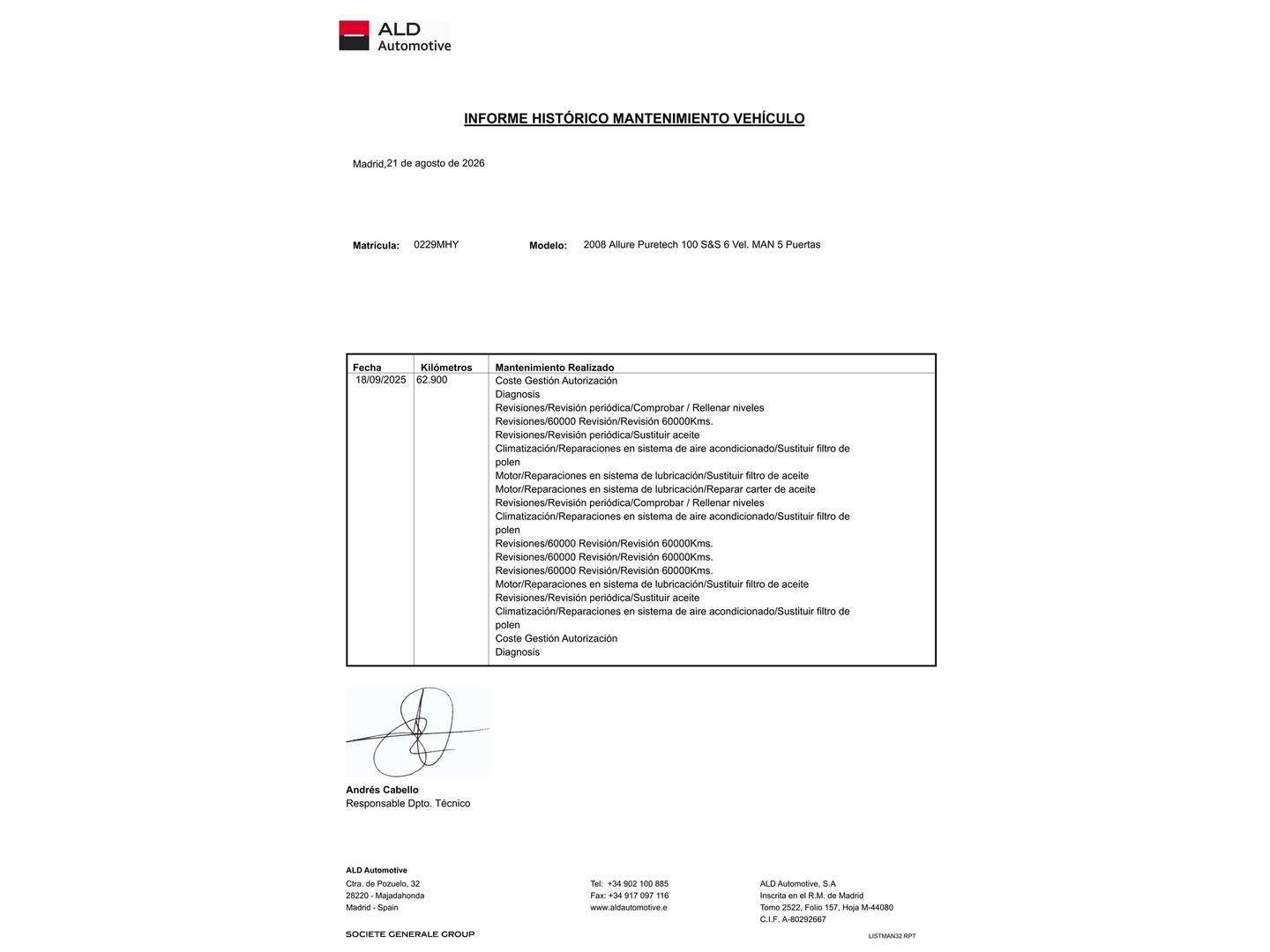 Foto del mantenimiento del Peugeot 2008 Peugeot 2008 PureTech 100 S&S Allure (100 CV)