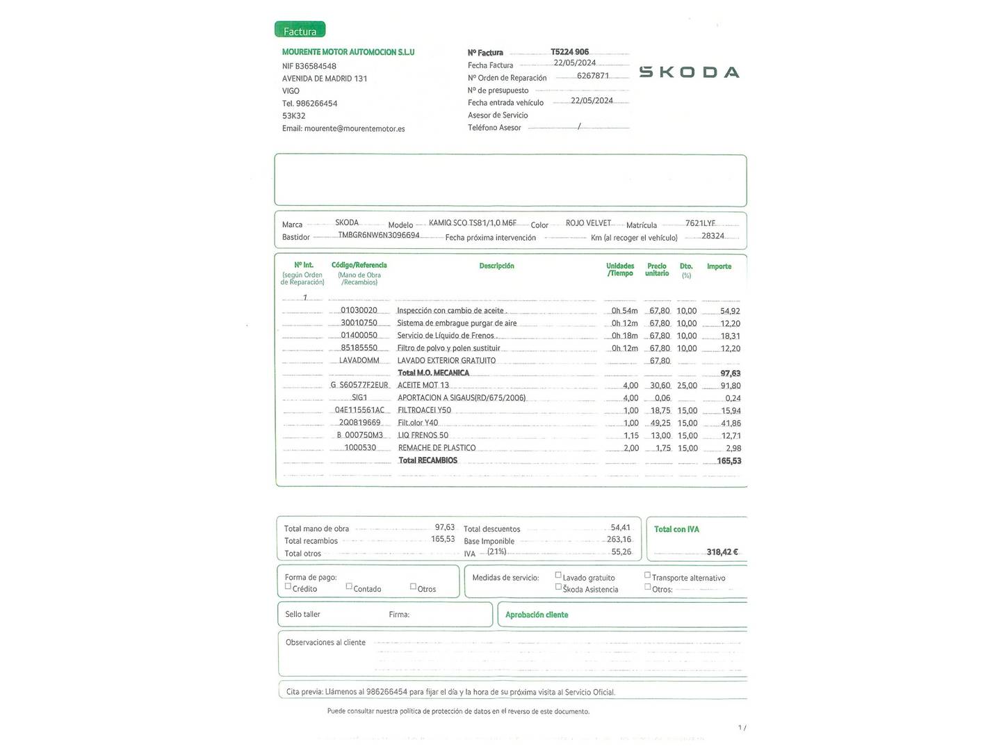 Foto del mantenimiento del Skoda Kamiq Skoda Kamiq 1.0 TSI Scout (110 CV)