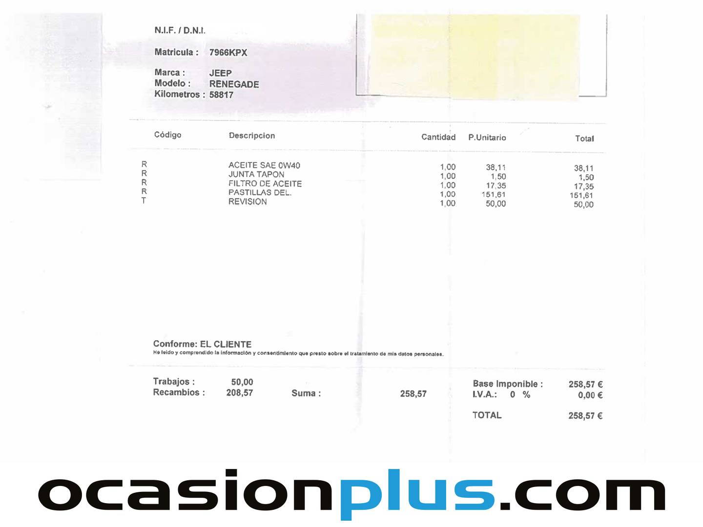 Foto del mantenimiento del Jeep Renegade Jeep Renegade 1.0G Sport 4x2 (120 CV)