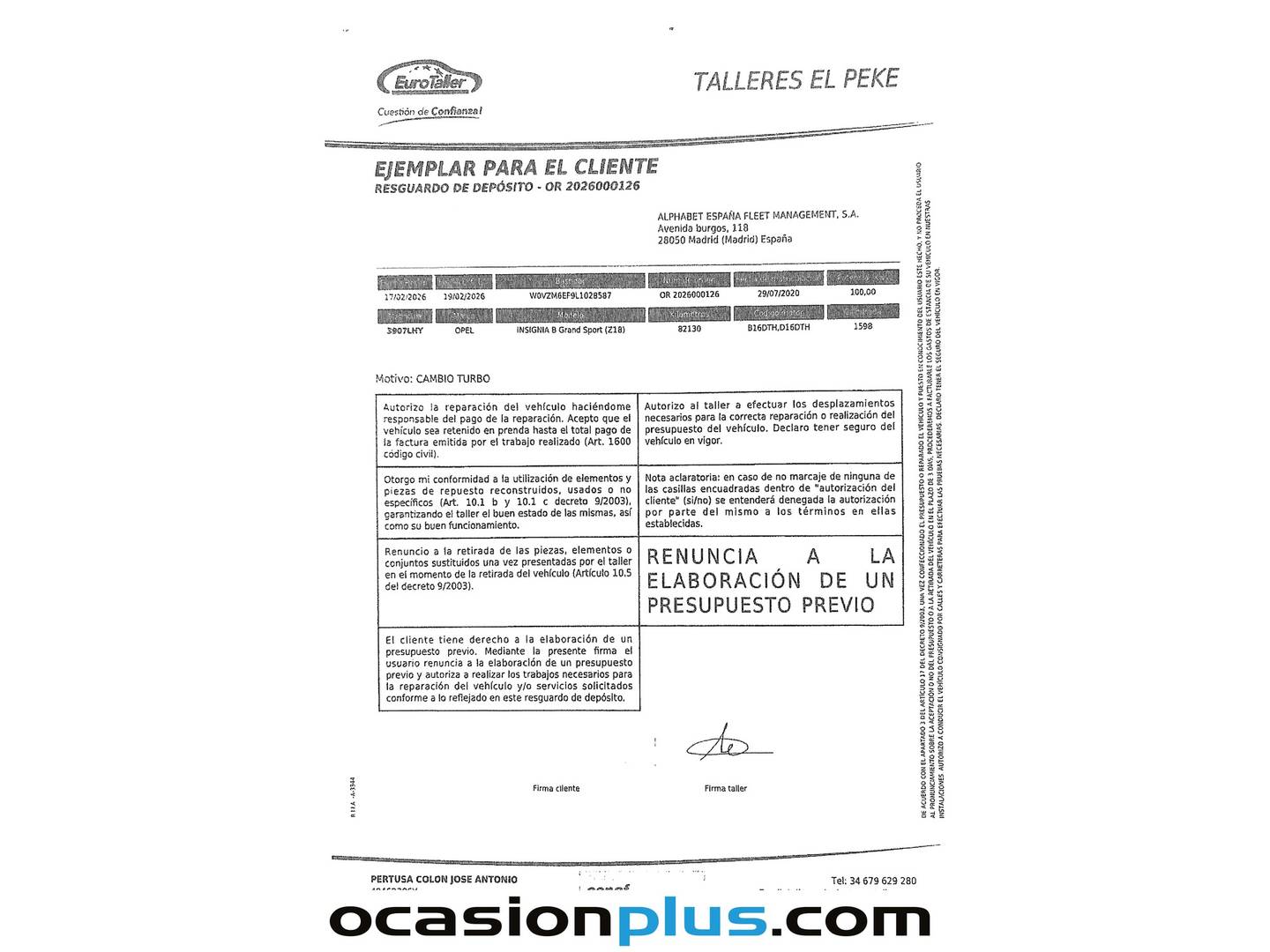 Foto del mantenimiento del Opel Insignia Opel Insignia 1.6 CDTI GS Turbo D Selective (136 CV)