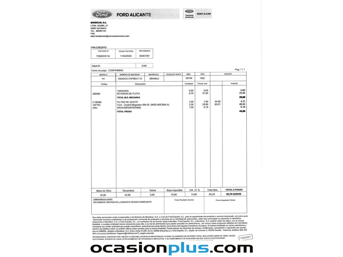 Foto del mantenimiento del KIA Rio KIA Rio 1.0 T-GDi MHEV iMT Drive (100 CV)