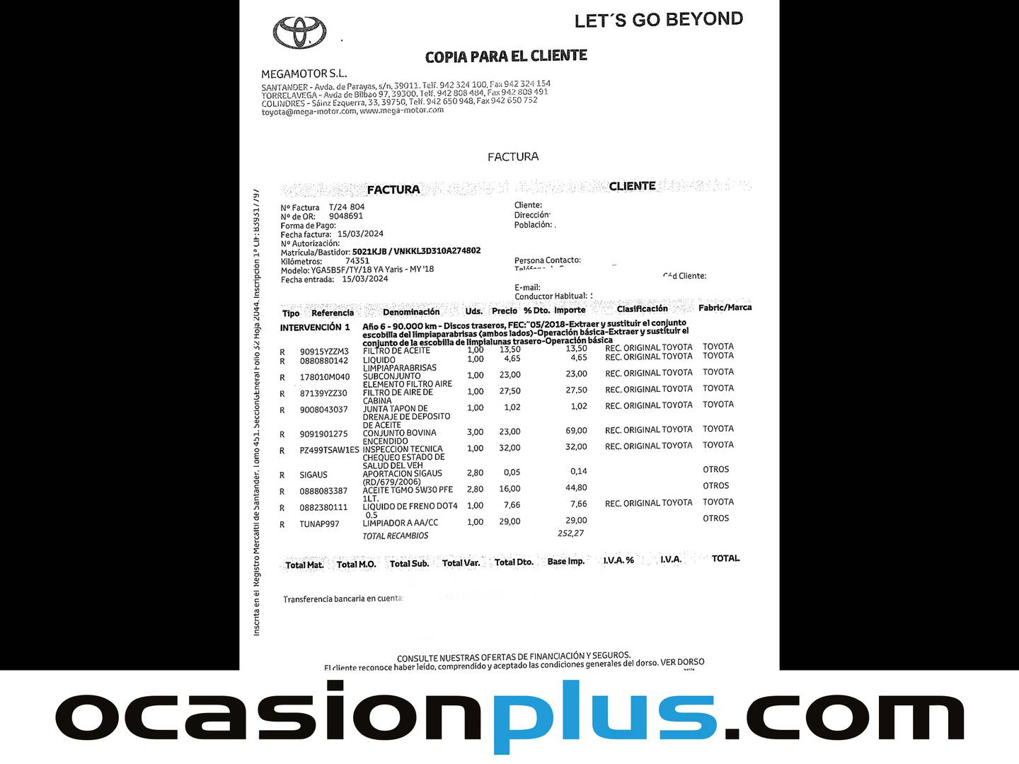 Foto del mantenimiento del Toyota Yaris Toyota Yaris 1.0 Active  (69 CV)