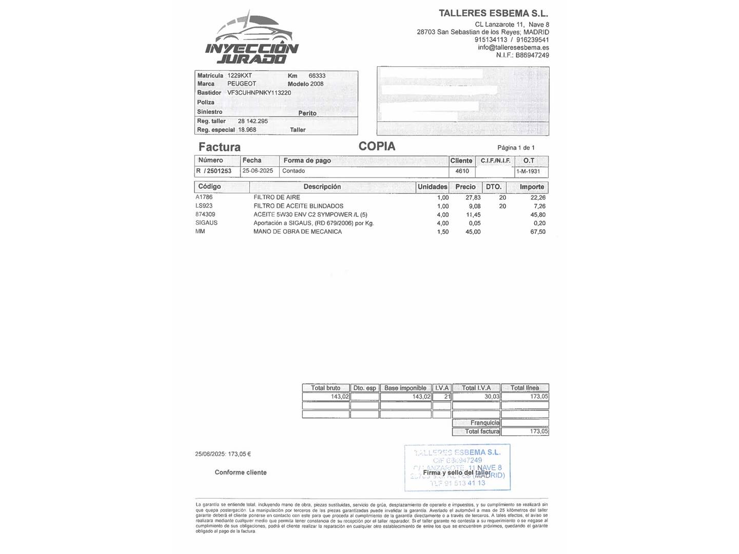 Foto del mantenimiento del Peugeot 2008 Peugeot 2008 PureTech 110 Allure EAT6 (110 CV)