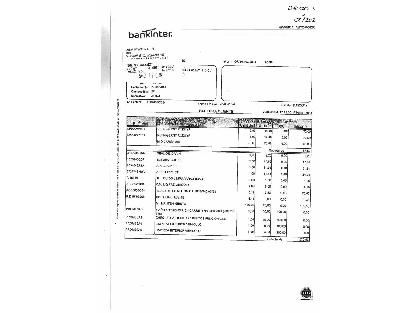 Foto del mantenimiento del Nissan QASHQAI Nissan Qashqai DIG-T 115 N-Connecta (115 CV)