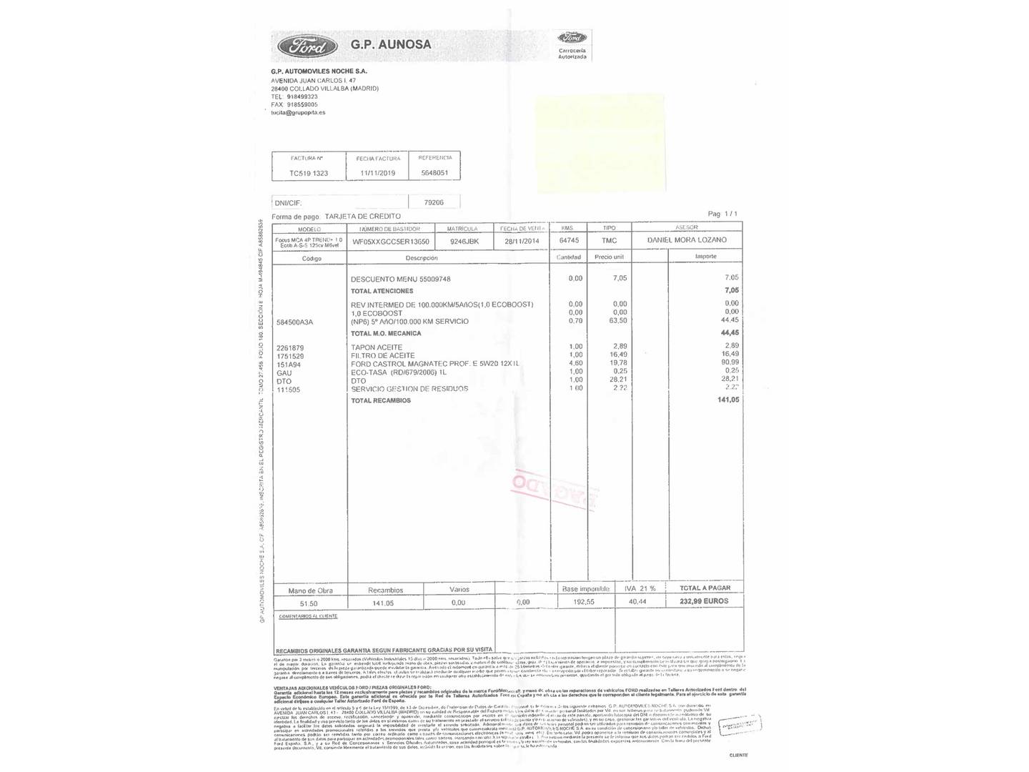 Foto del mantenimiento del Ford Focus Ford Focus 1.0 Ecoboost S&S Trend (125 CV)