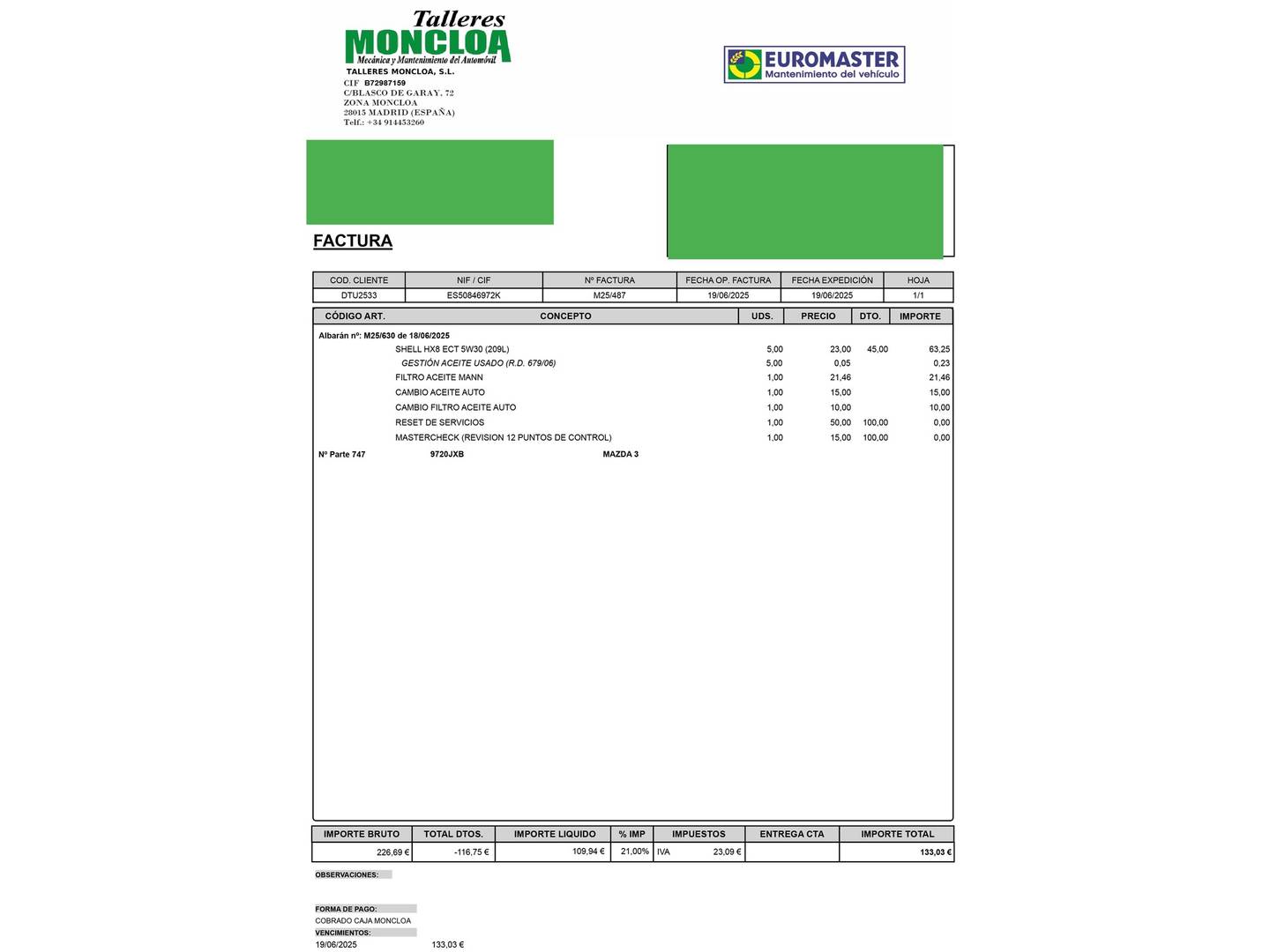 Foto del mantenimiento del Mazda Mazda3 Mazda Mazda 3 2.2 DE MT Luxury (150 CV)