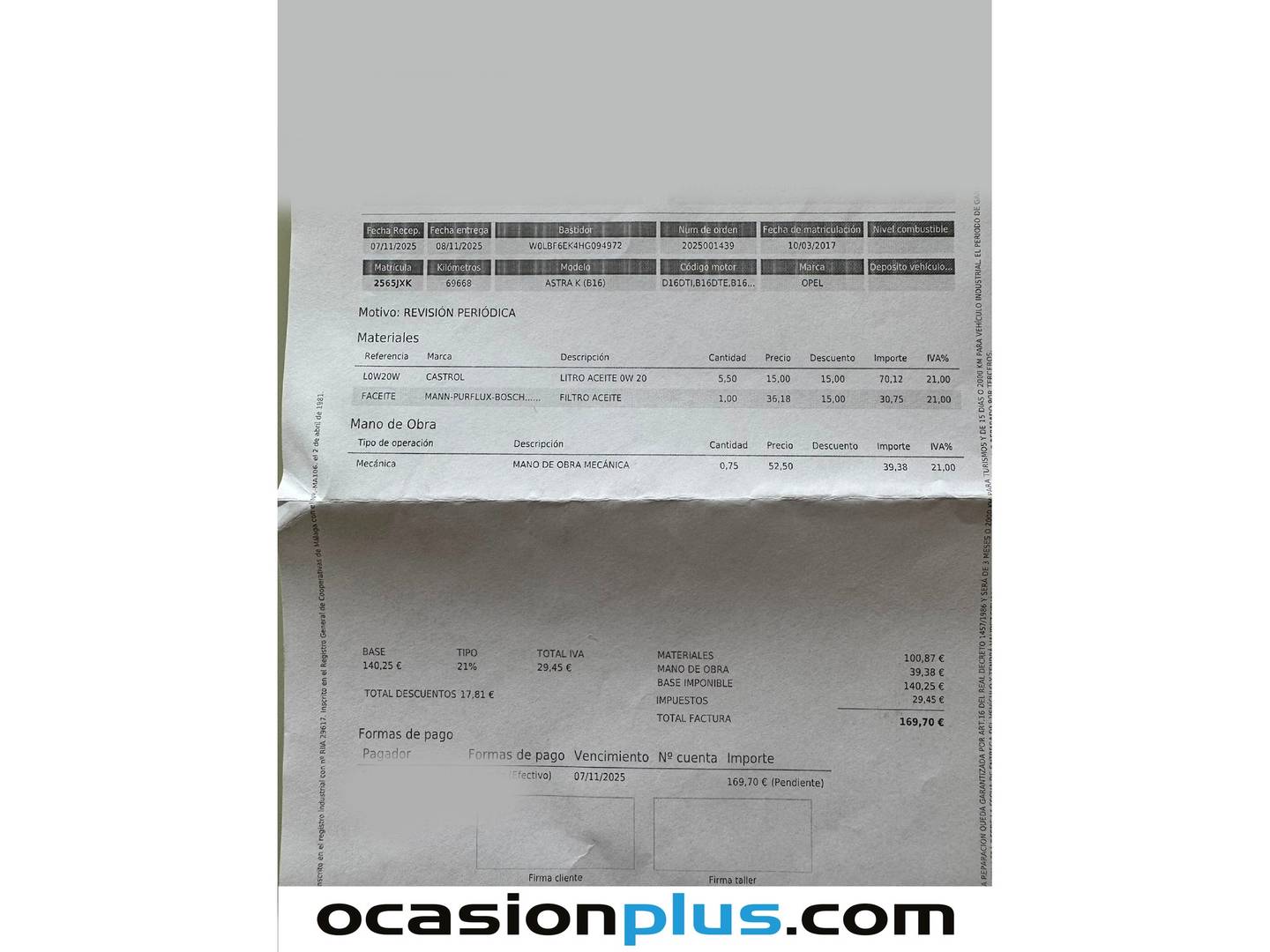 Foto del mantenimiento del Opel Astra Opel Astra 1.6 CDTi Dynamic (110 CV)