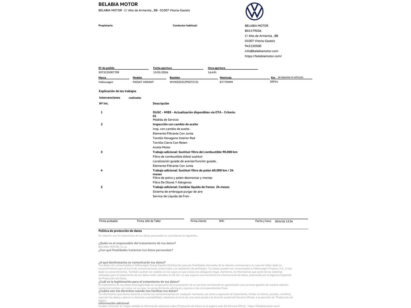 Foto del mantenimiento del Volkswagen Passat Volkswagen Passat Variant Executive 2.0 TDI (150 CV)