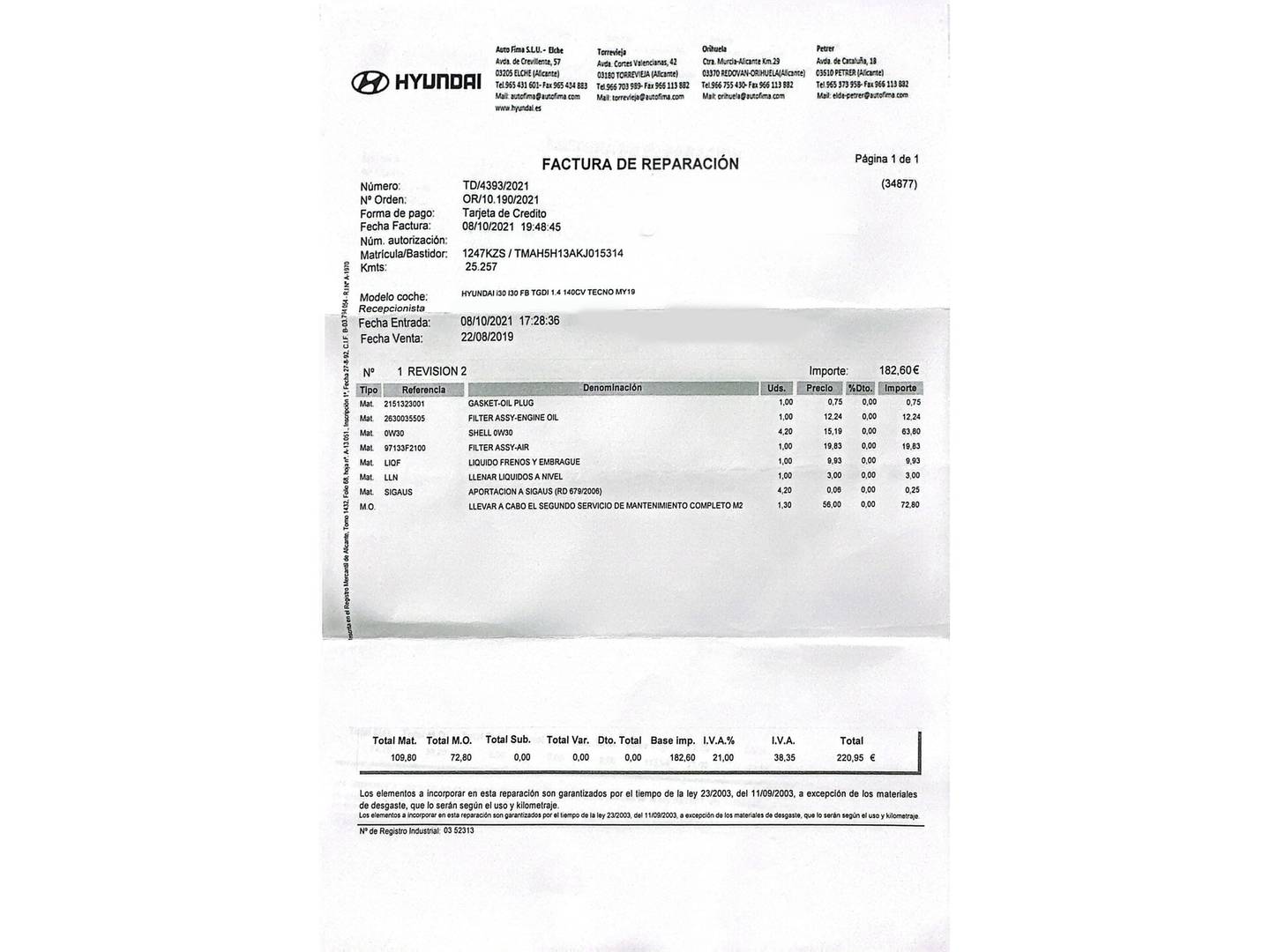 Foto del mantenimiento del Hyundai i30 Hyundai i30 Fastback 1.4 TGDI Tecno (140 CV)