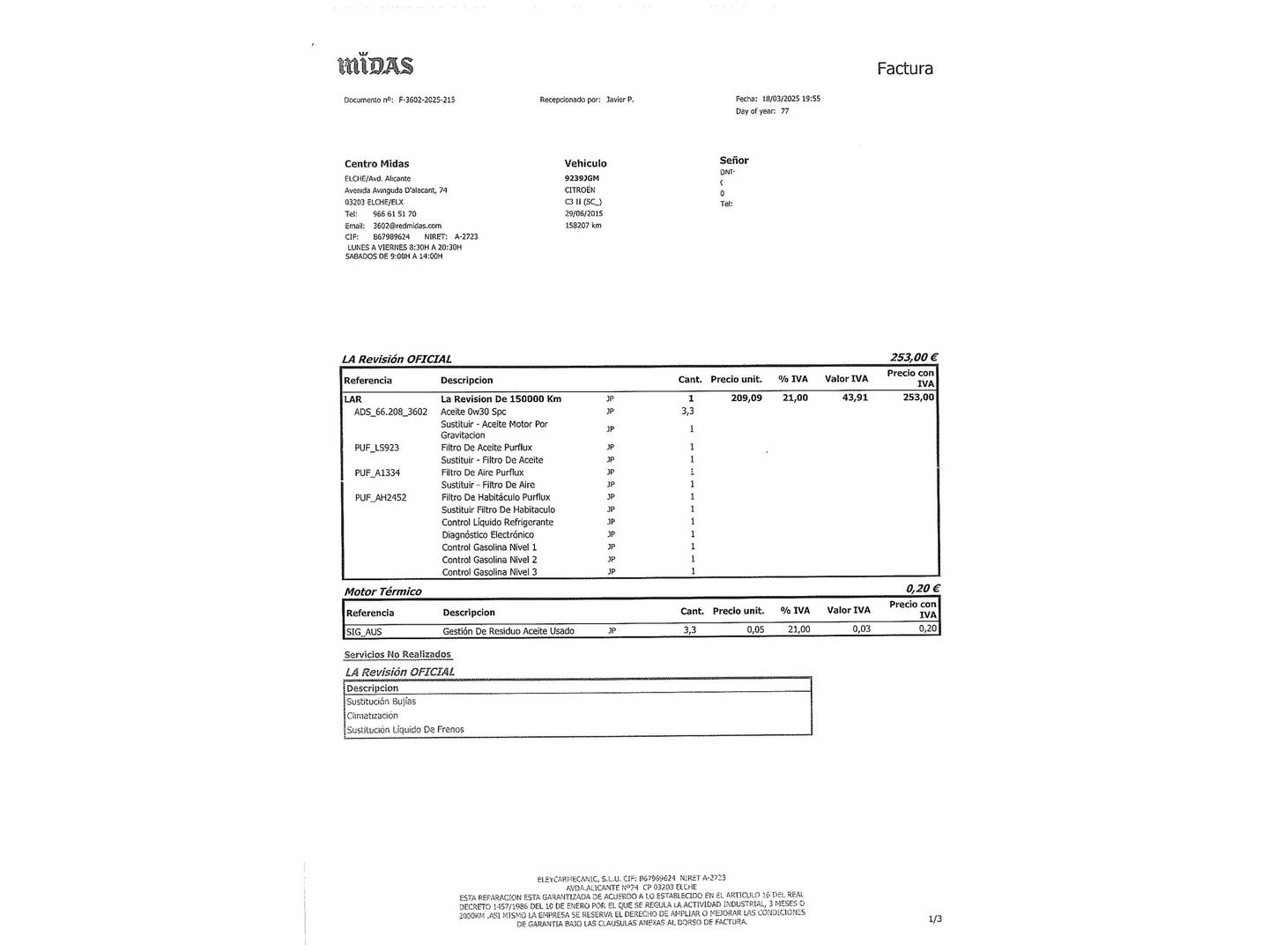 Foto del mantenimiento del Citroën C3 Citroën C3 PureTech 68 Tonic (68 CV)