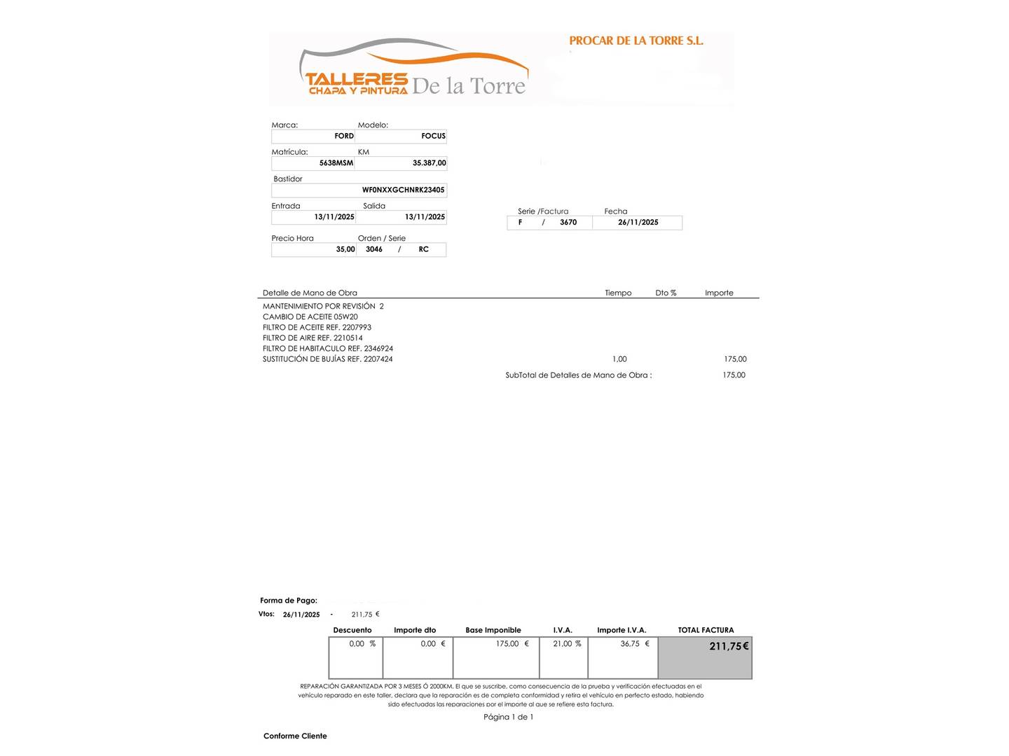 Foto del mantenimiento del Ford Focus Ford Focus 1.0 Ecoboost MHEV ST-Line X Auto (155 CV)