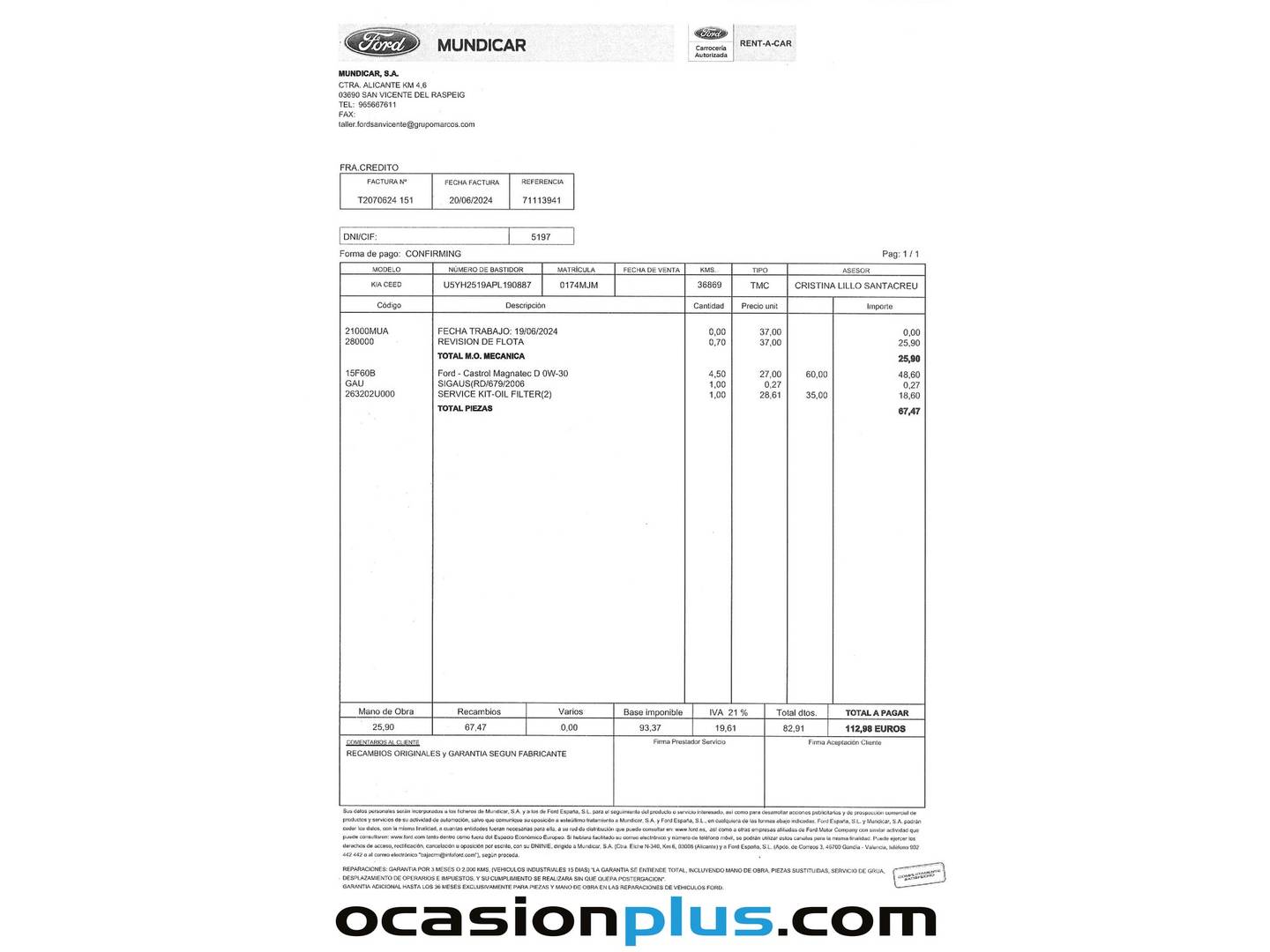 Foto del mantenimiento del KIA Ceed KIA Ceed 1.6 MHEV iMT Drive (136 CV)