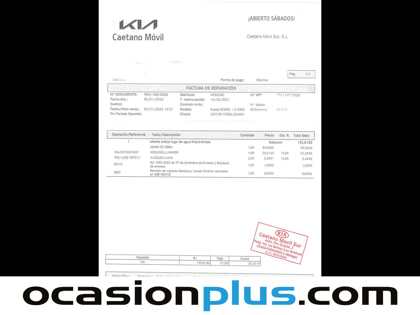 Foto del mantenimiento del KIA XCeed KIA XCeed 1.6 MHEV Emotion DCT (136 CV)