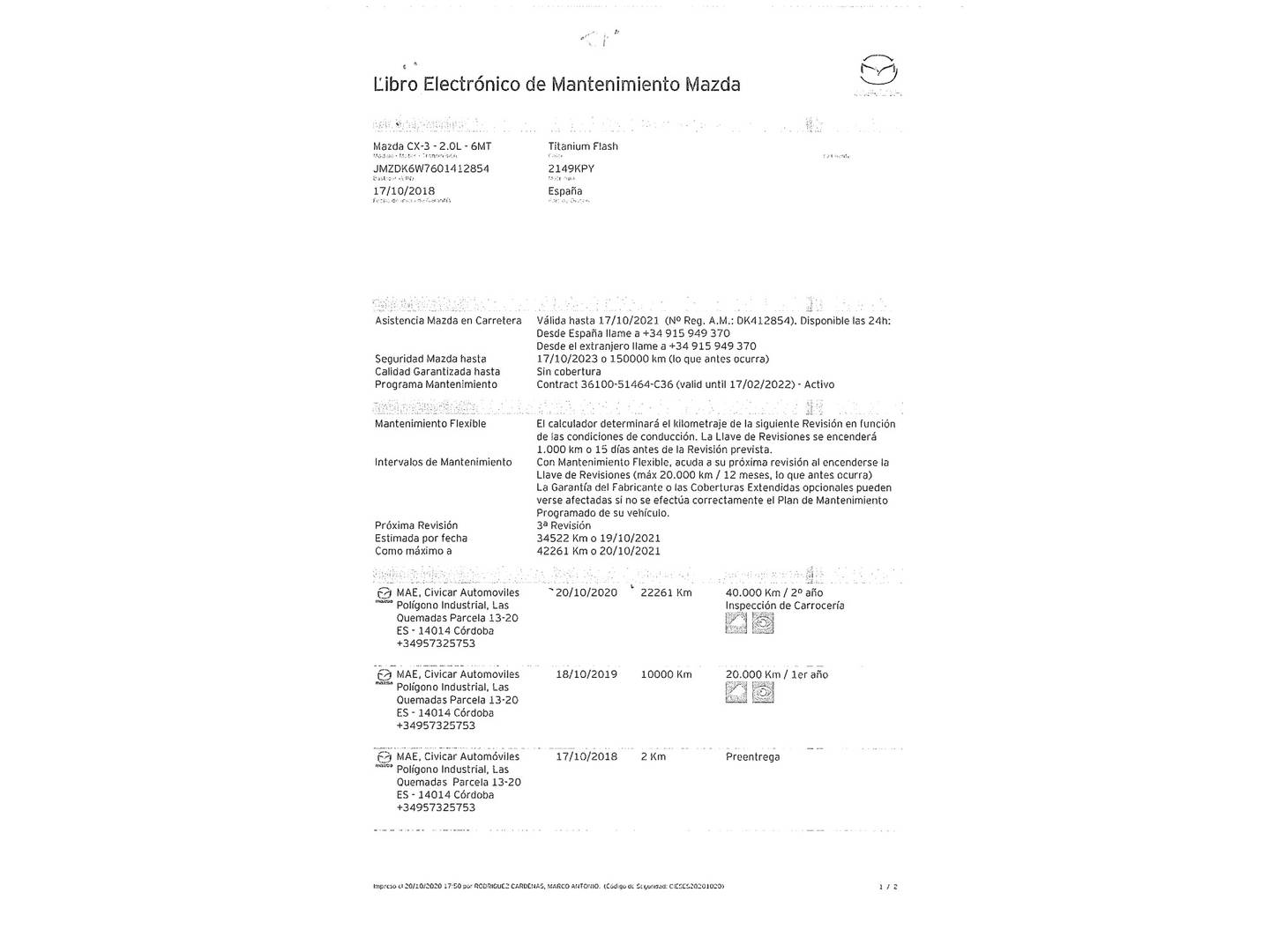 Foto del mantenimiento del Mazda CX-3 Mazda CX-3 2.0 G Zenith 2WD (121 CV)