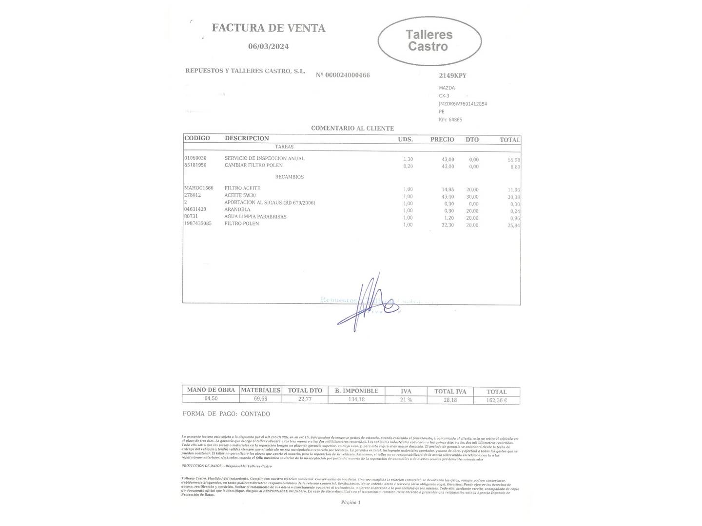 Foto del mantenimiento del Mazda CX-3 Mazda CX-3 2.0 G Zenith 2WD (121 CV)