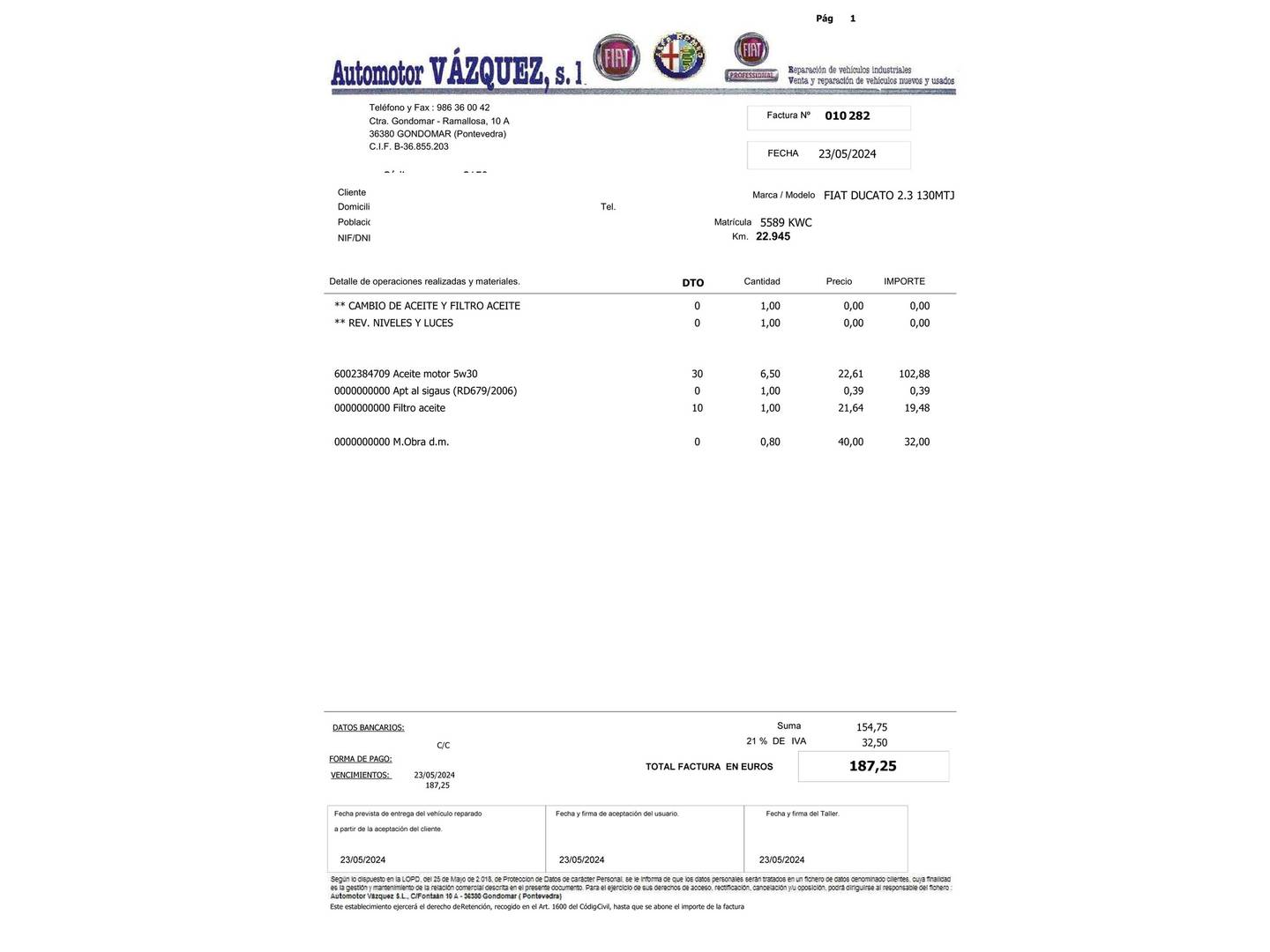 Foto del certificado del Benimar PERSEO Benimar PERSEO 2.3 D (130CV) 4 Plazas