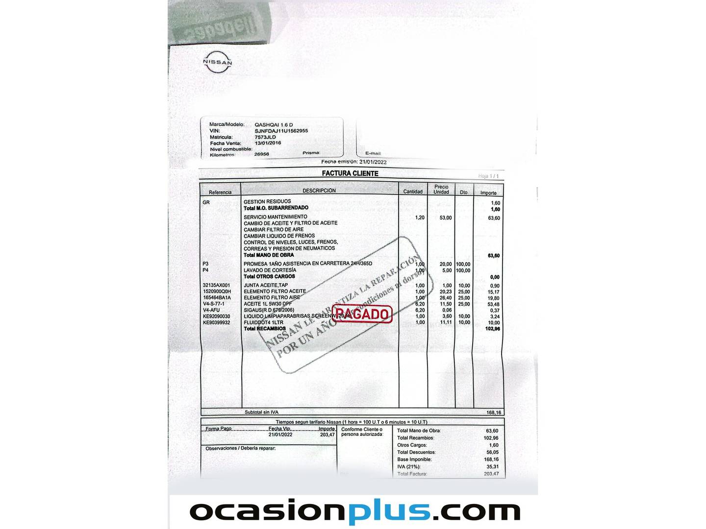 Foto del mantenimiento del Nissan QASHQAI Nissan Qashqai 1.6 dCi N-Connecta 4x2 (130 CV)
