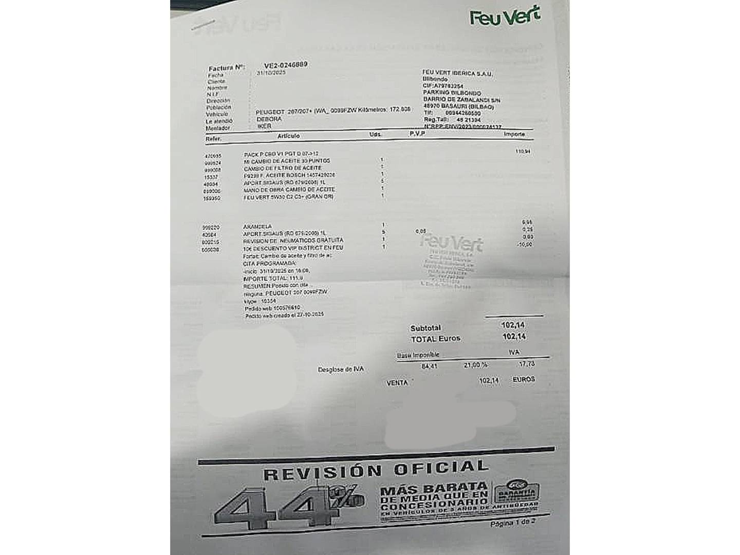 Foto del mantenimiento del Peugeot 207 Peugeot 207 1.4 HDI Urban (70 CV)