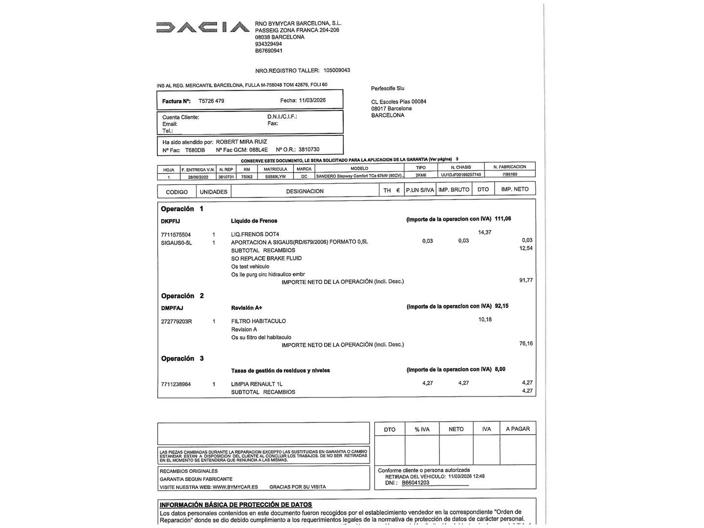 Foto del mantenimiento del Dacia Sandero Dacia Sandero Stepway Comfort TCe (91 CV) CVT