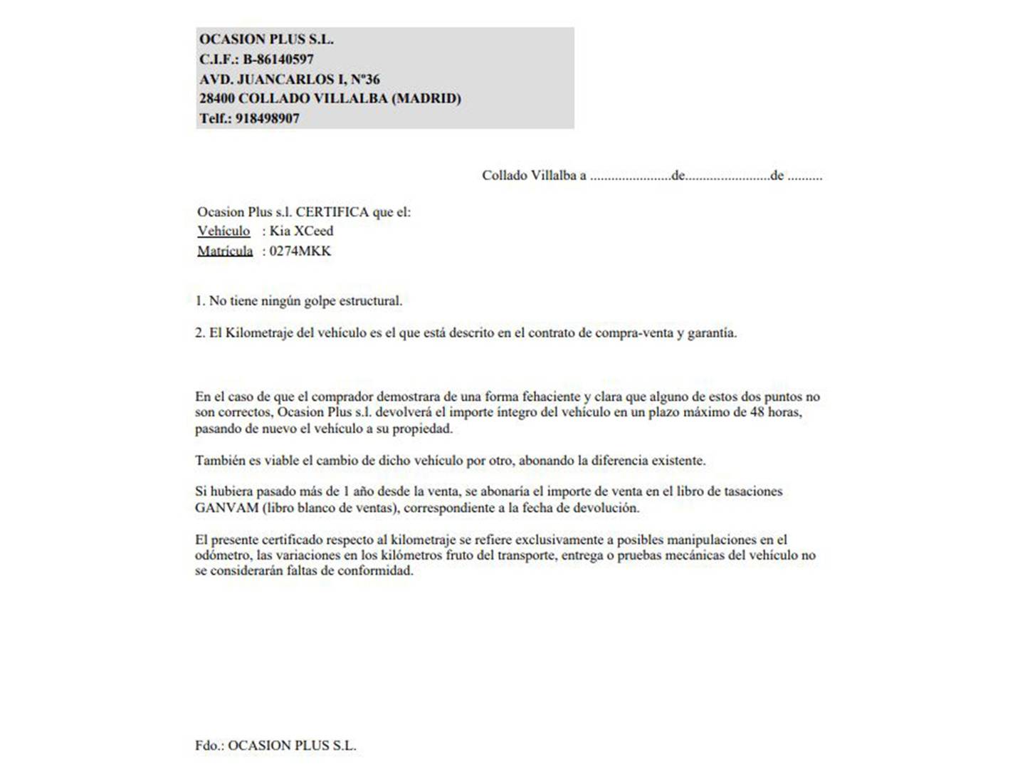 Foto del certificado del KIA XCeed KIA XCeed 1.5 MHEV iMT GT-line 118 kW (160 CV)