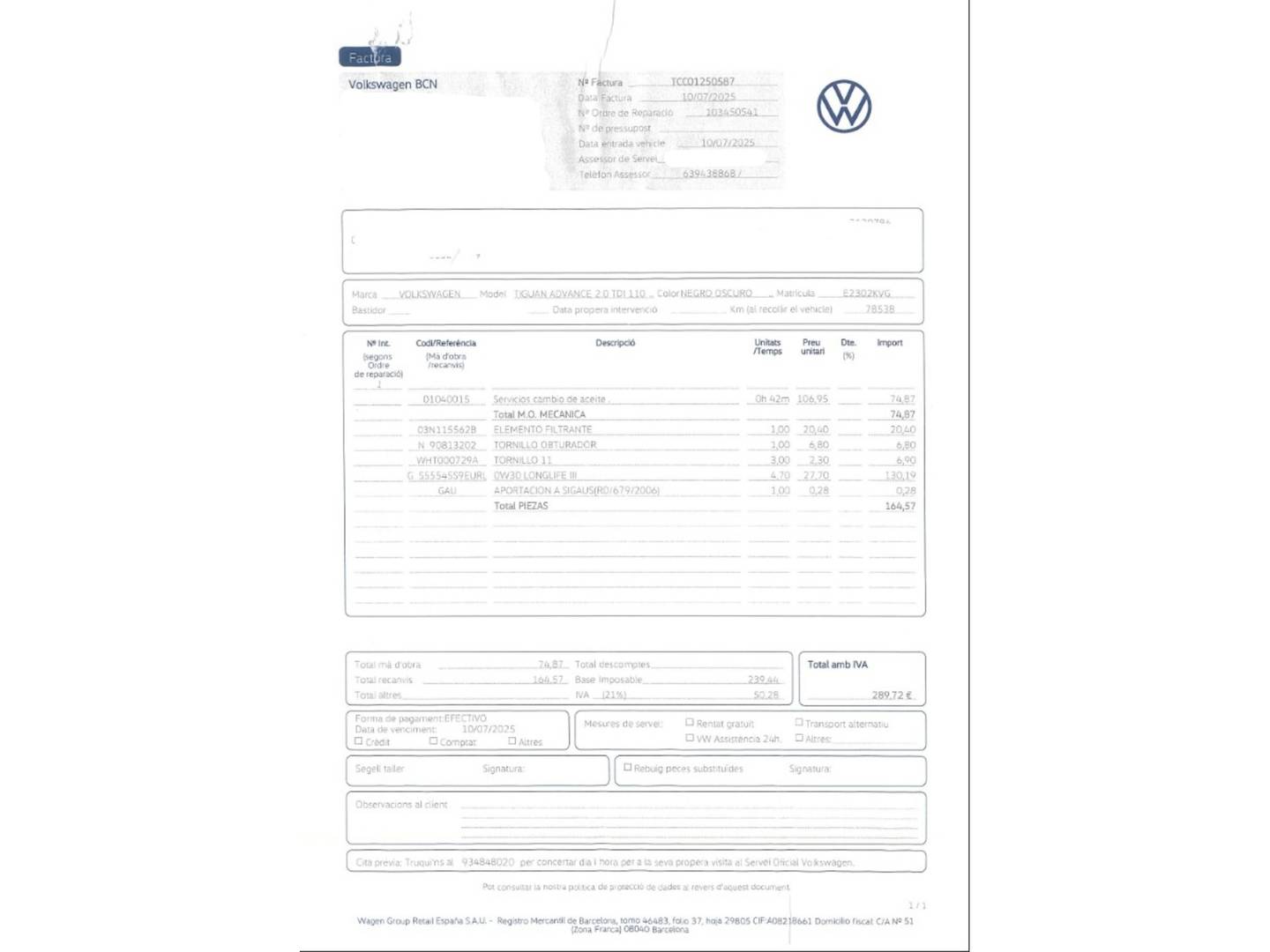 Foto del mantenimiento del Volkswagen Tiguan Volkswagen Tiguan Advance 2.0 TDI (150 CV) Pack R-line