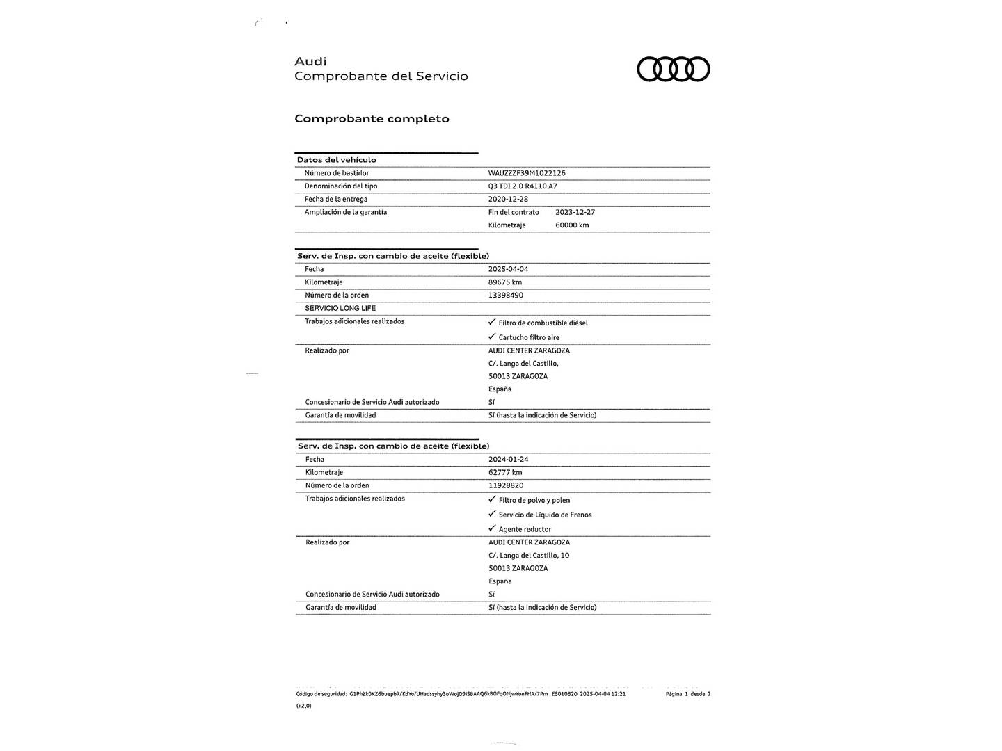 Foto del mantenimiento del Audi Q3 Audi Q3 35 TDI (150 CV) S tronic