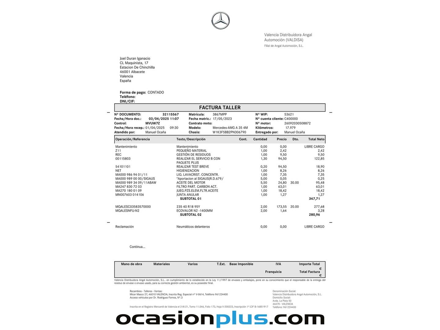 Foto del mantenimiento del Mercedes Clase A Mercedes Clase A Mercedes-AMG 35 4Matic (306 CV)