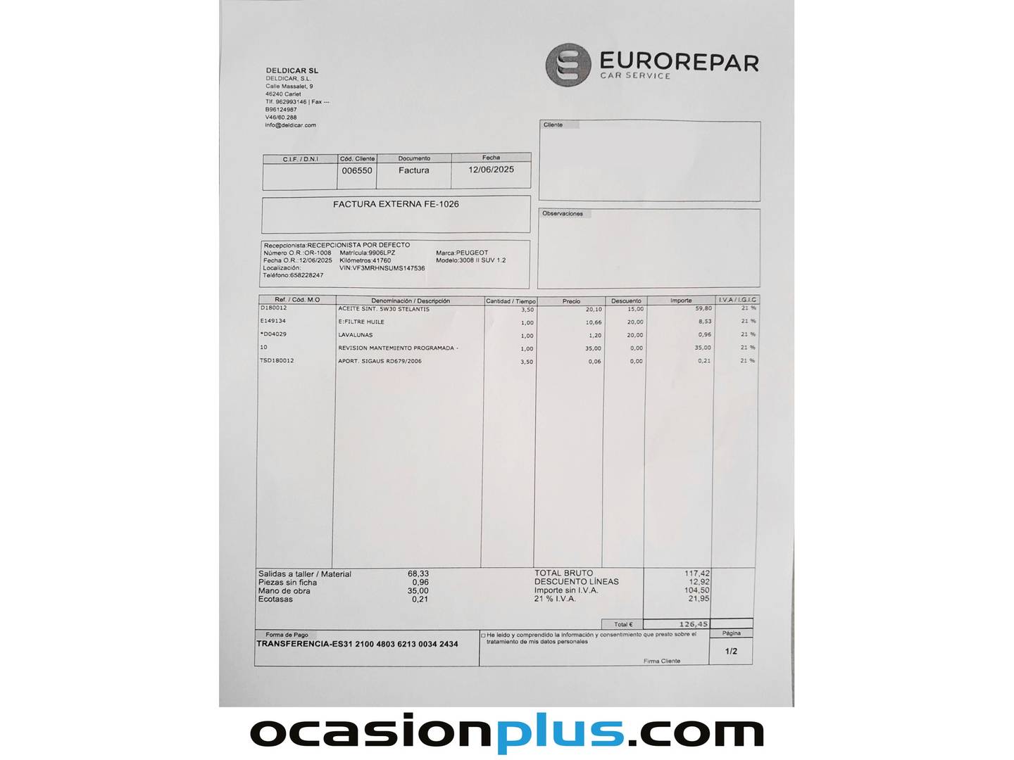 Foto del mantenimiento del Peugeot 3008 Peugeot 3008 PureTech 130 S&S Roadtrip EAT8 (130 CV)