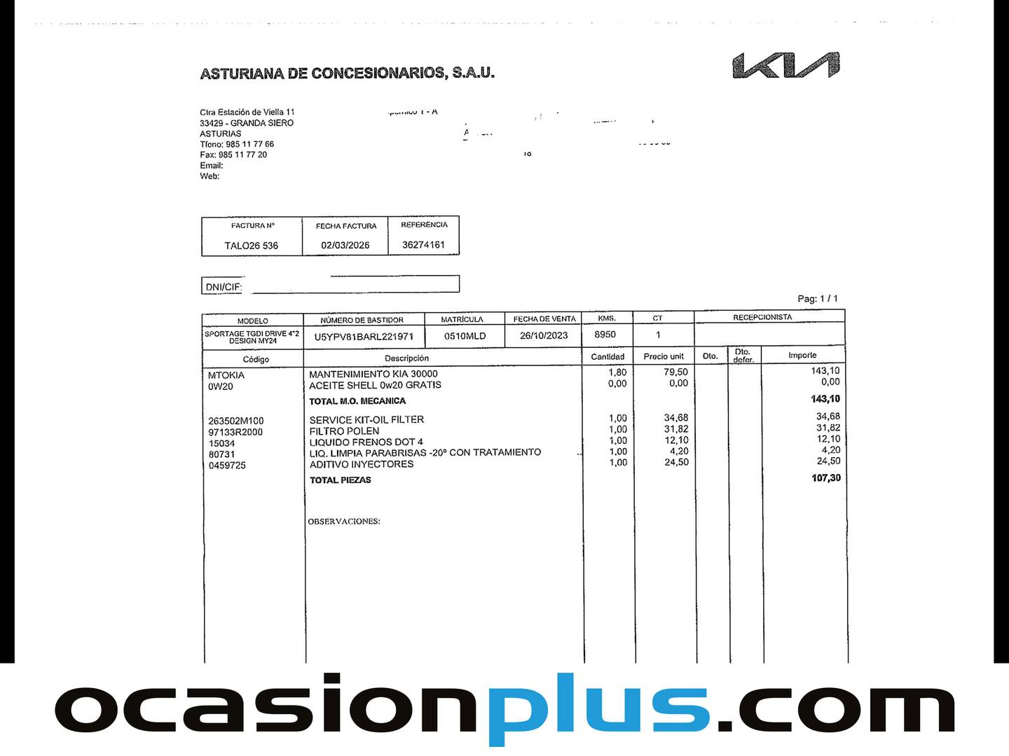 Foto del mantenimiento del KIA Sportage KIA Sportage 1.6 T-GDi Drive 4x2 (150 CV)