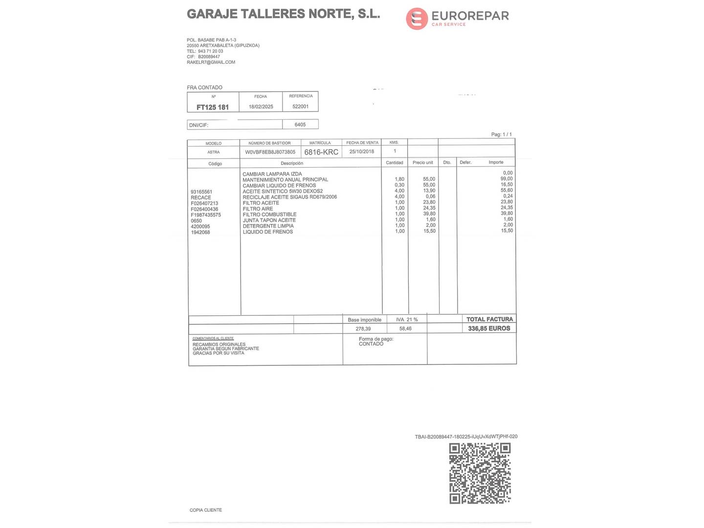 Foto del mantenimiento del Opel Astra Opel Astra Sports Tourer 1.4 Turbo S/S Dynamic (125 CV)