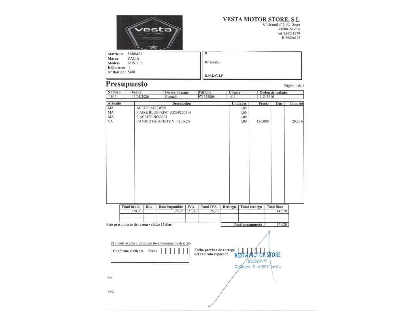 Foto del mantenimiento del Dacia Duster Dacia Duster Journey Go TCE (150 CV) EDC