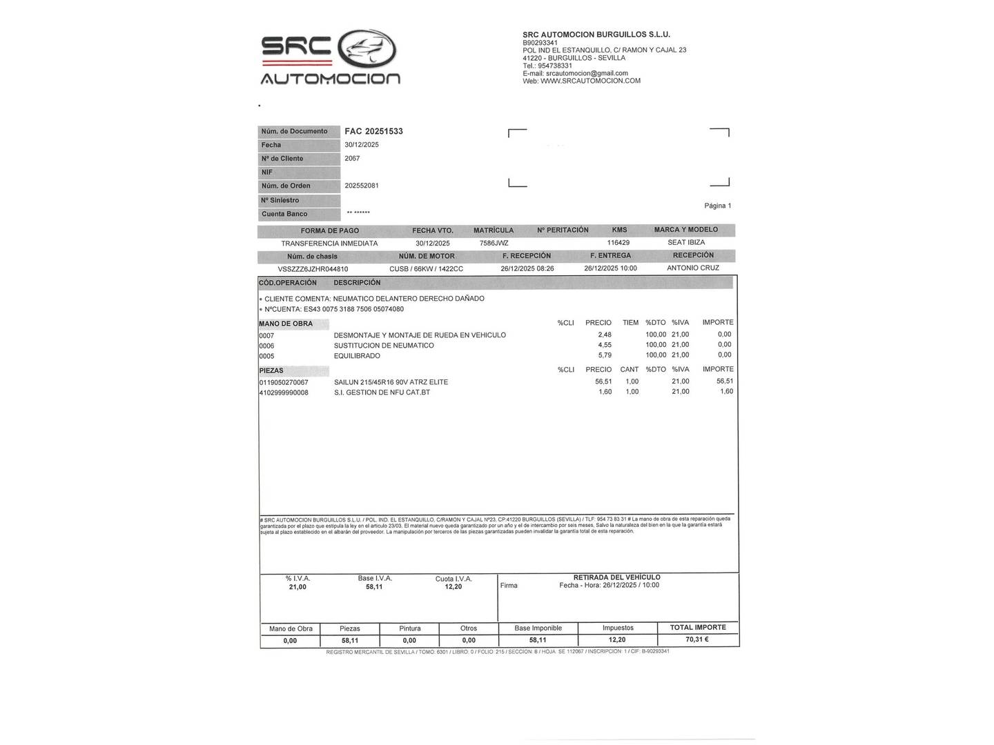 Foto del mantenimiento del Seat Ibiza Seat Ibiza 1.4 TDI Style Connect (90 CV)