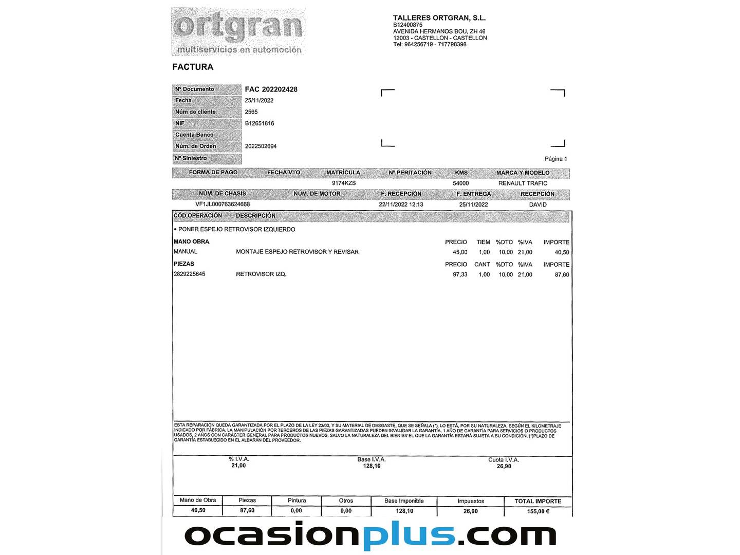 Foto del mantenimiento del Renault Trafic Renault Trafic Passenger Passenger Energy dCi (120 CV) 6 plazas