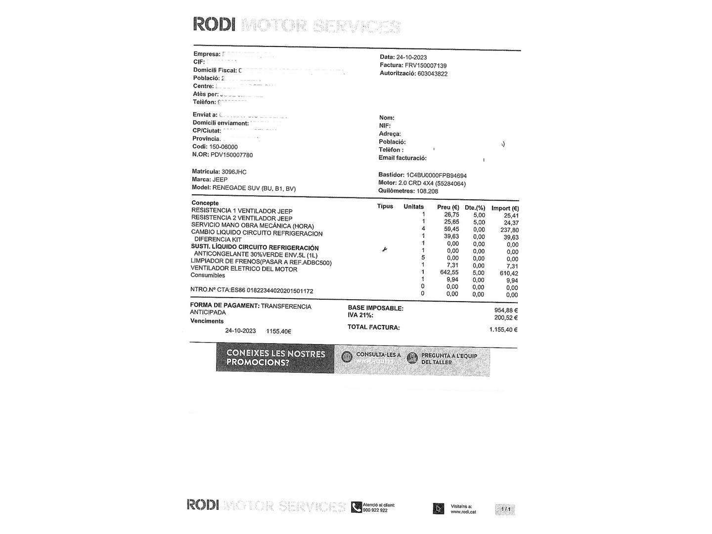 Foto del mantenimiento del Jeep Renegade Jeep Renegade 2.0 Multijet Limited Auto 4x4 AD Low (140 CV)