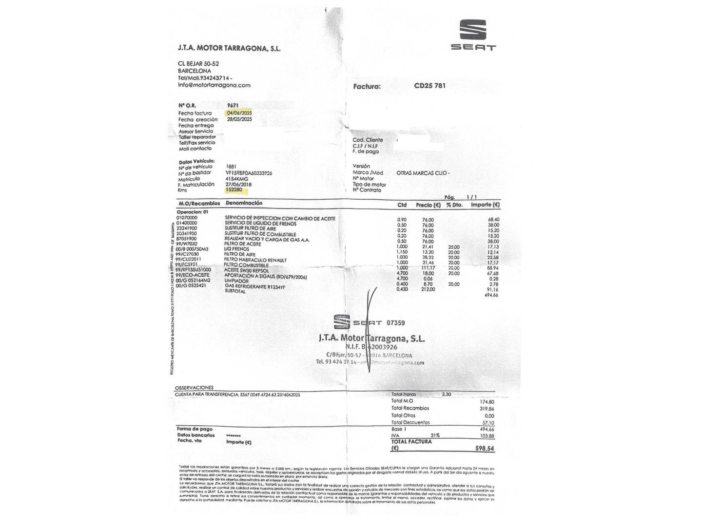 Foto del mantenimiento del Renault Clio Renault Clio Business Energy dCi (75 CV)