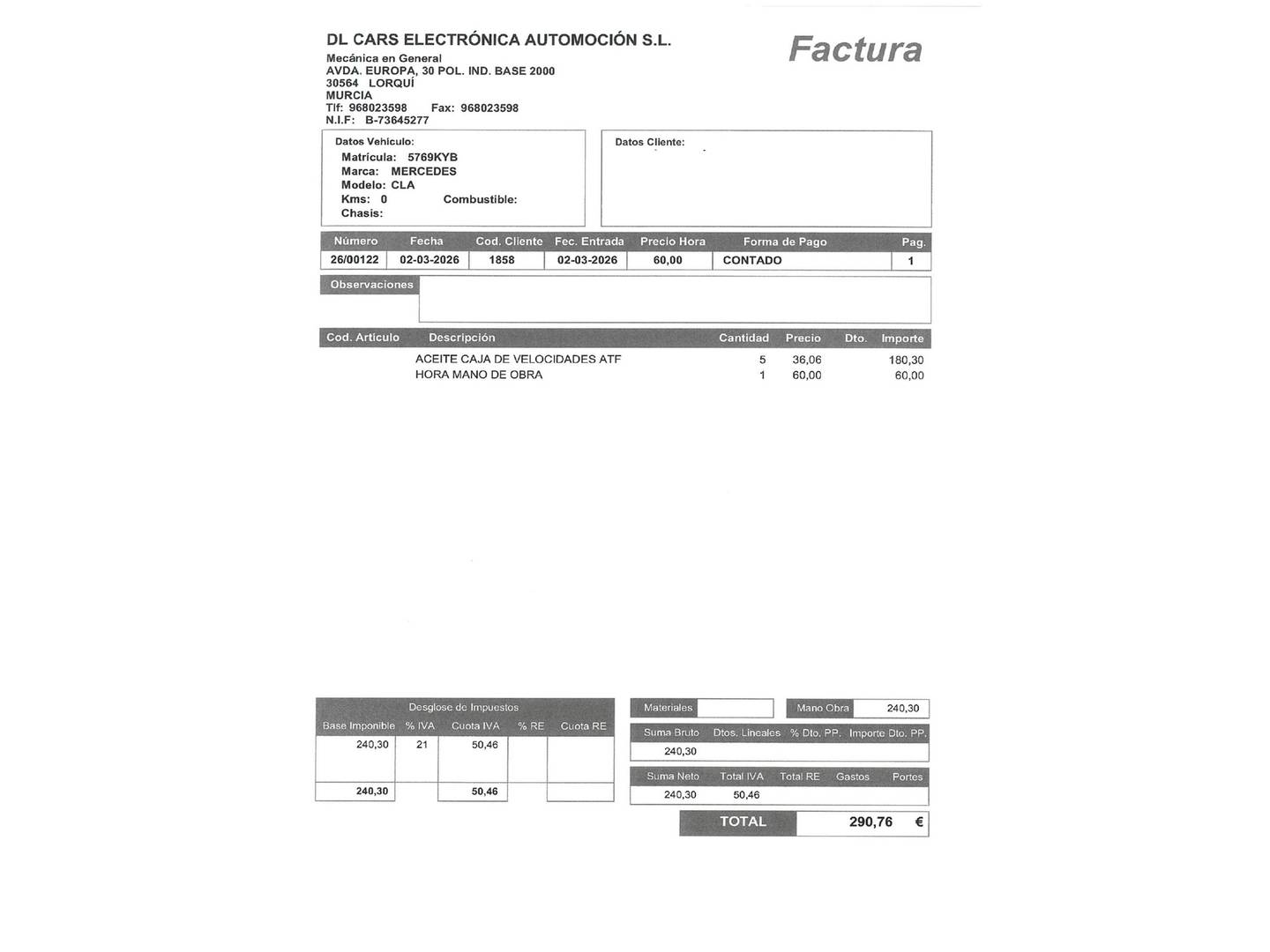 Foto del mantenimiento del Mercedes CLA Mercedes-Benz CLA 200 (163 CV)