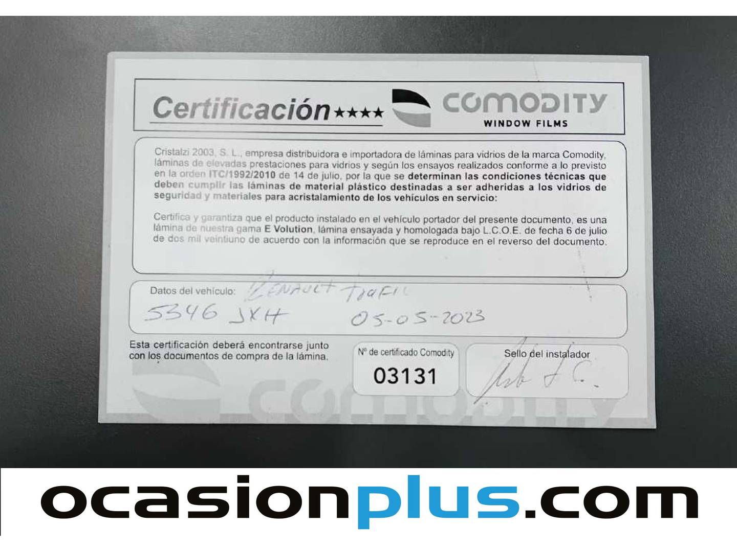 Foto del certificado del Renault Trafic Renault Trafic Passenger Passenger dCi 95 Combi Energy (95 CV)