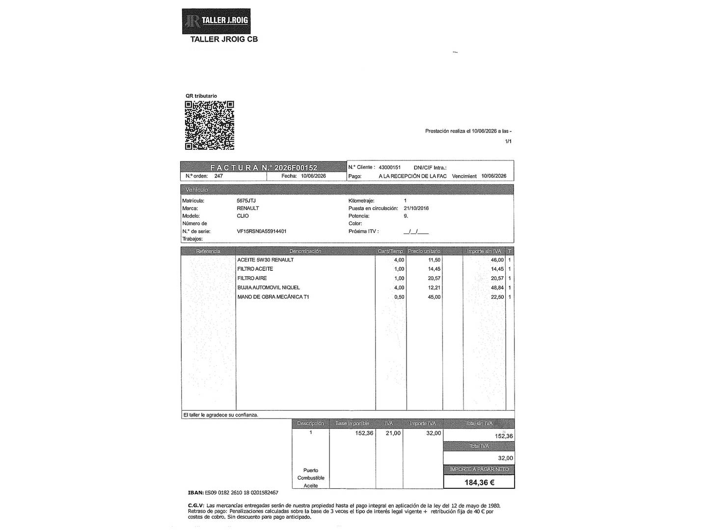 Foto del mantenimiento del Renault Clio Renault Clio Limited 1.2 (75 CV)