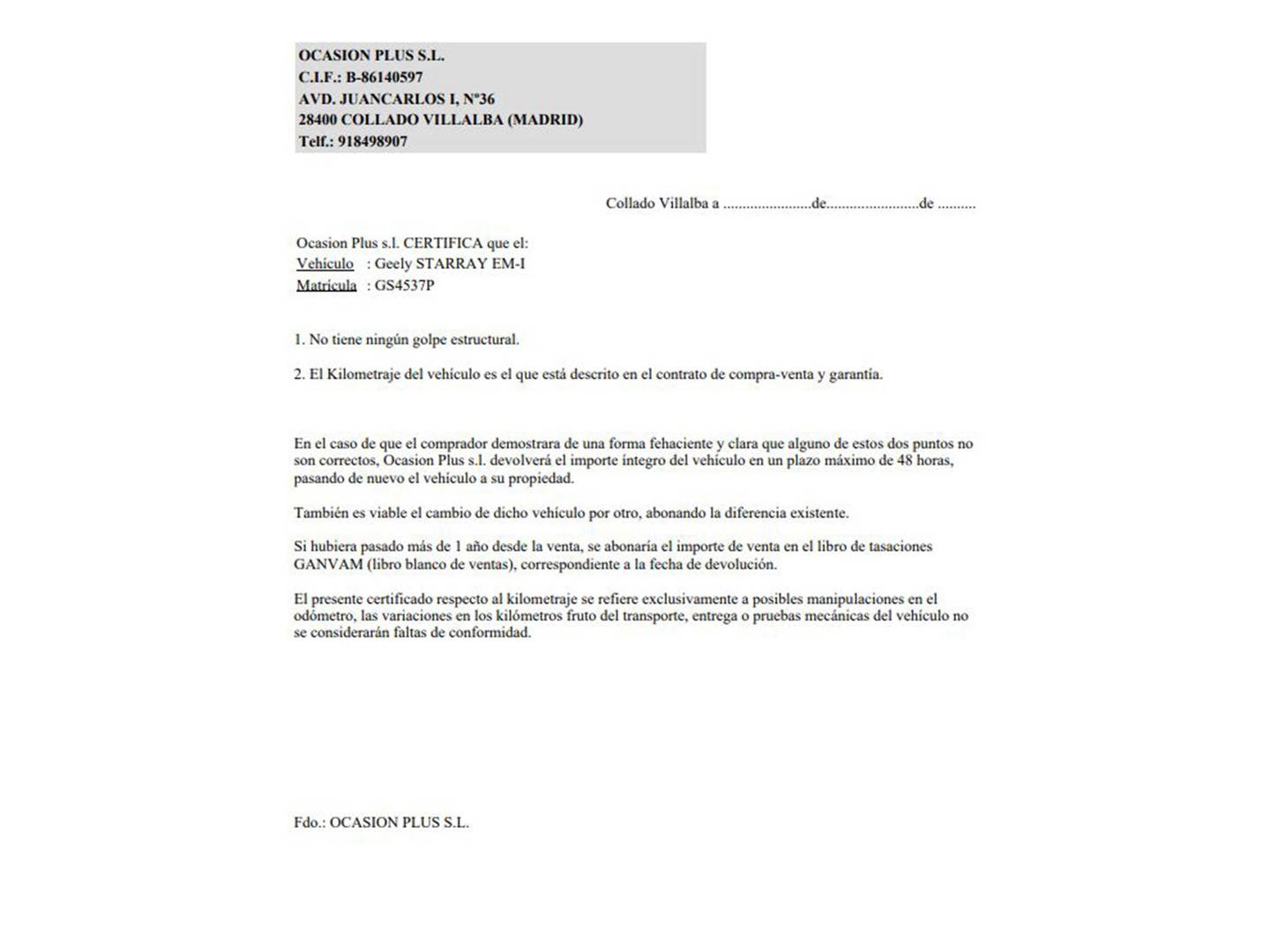Foto del certificado del Geely Starray EM-i Geely Starray EM-i 1.5 PHEV PRO (262 CV)