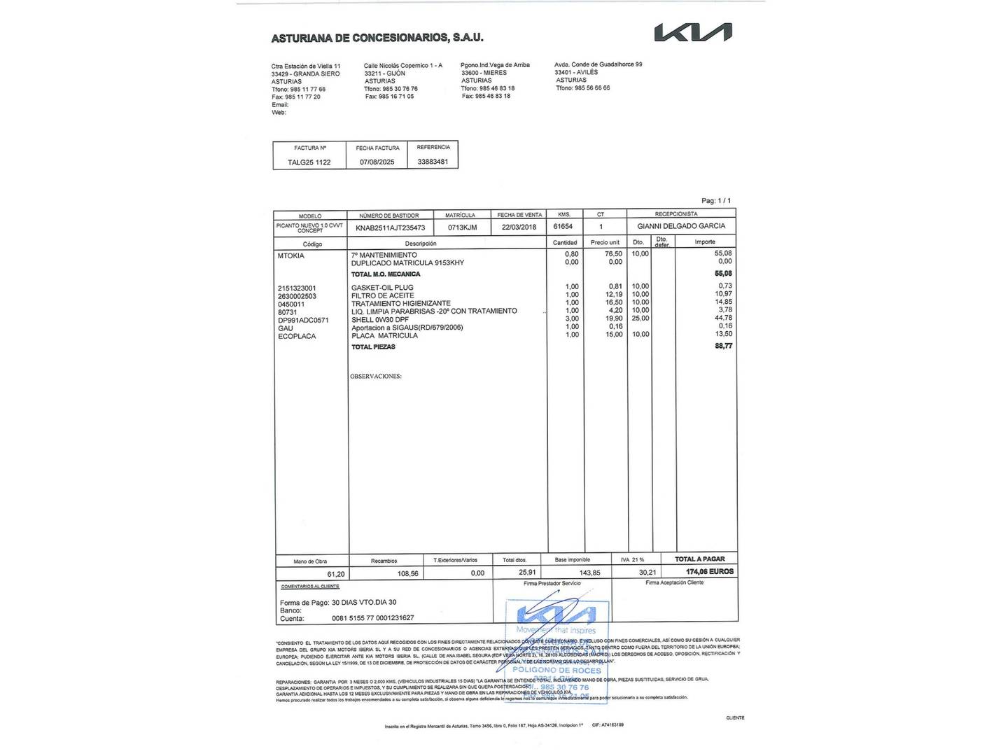 Foto del mantenimiento del KIA Picanto KIA Picanto 1.0 CVVT Concept (67 CV)
