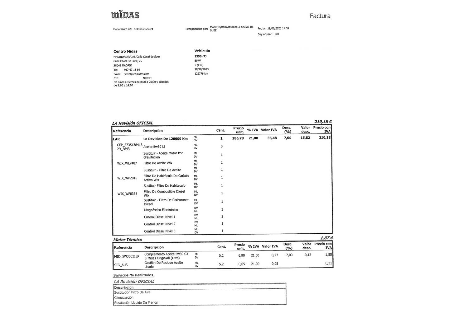 Foto del mantenimiento del BMW Serie 5 BMW Serie 5 520d (184 CV)