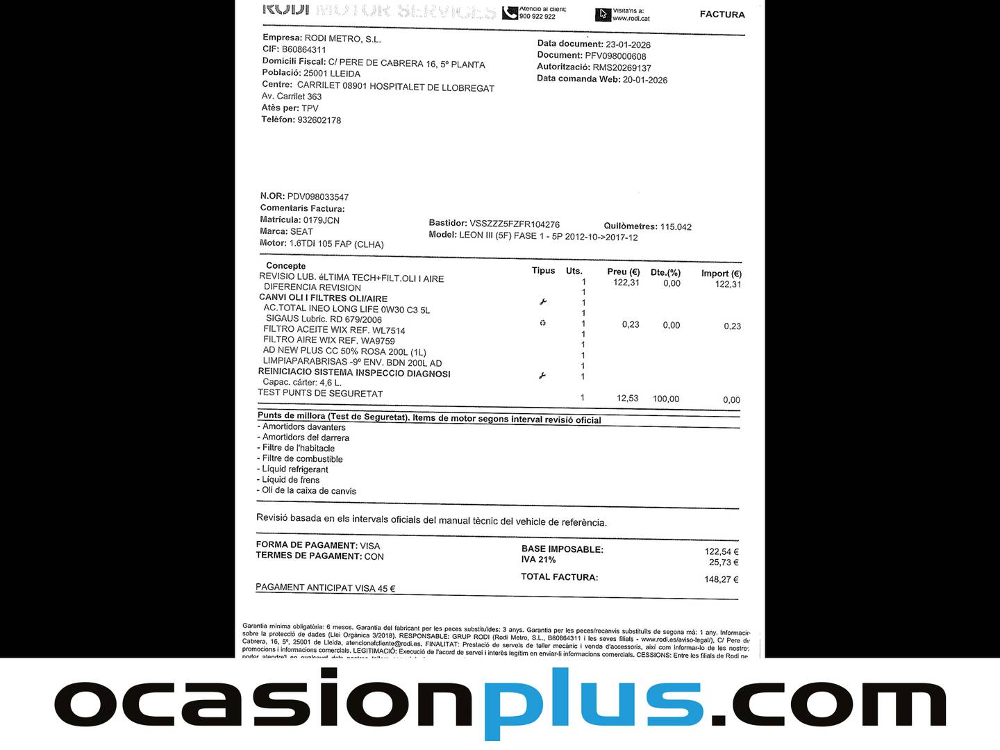 Foto del mantenimiento del Seat León SEAT León 1.6 TDI S&S Style (105 CV)