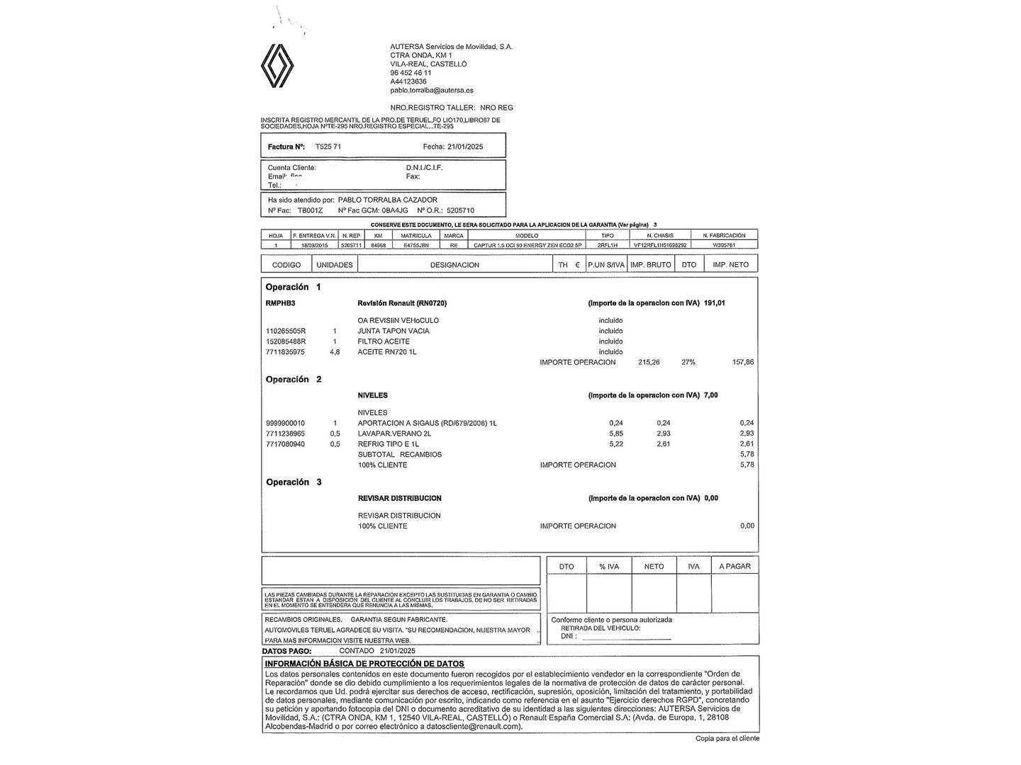 Foto del mantenimiento del Renault Captur Renault Captur Zen Energy dCi (90 CV)