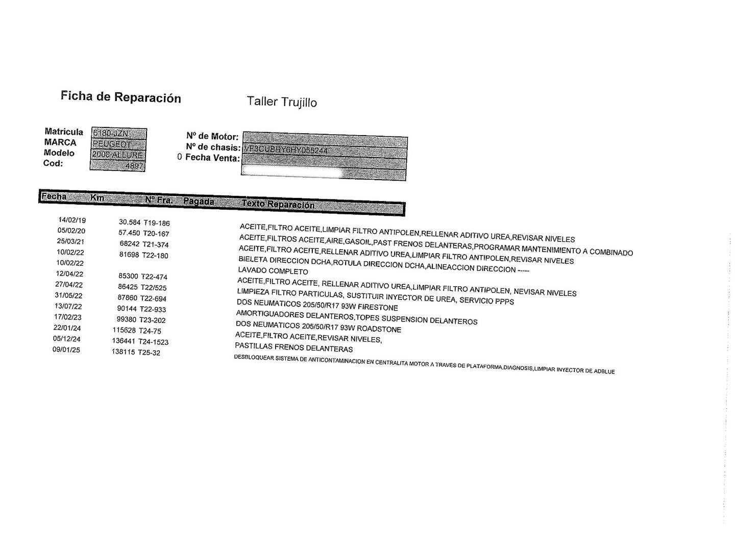 Foto del mantenimiento del Peugeot 2008 Peugeot 2008 BlueHDi 100 Allure (100 CV)