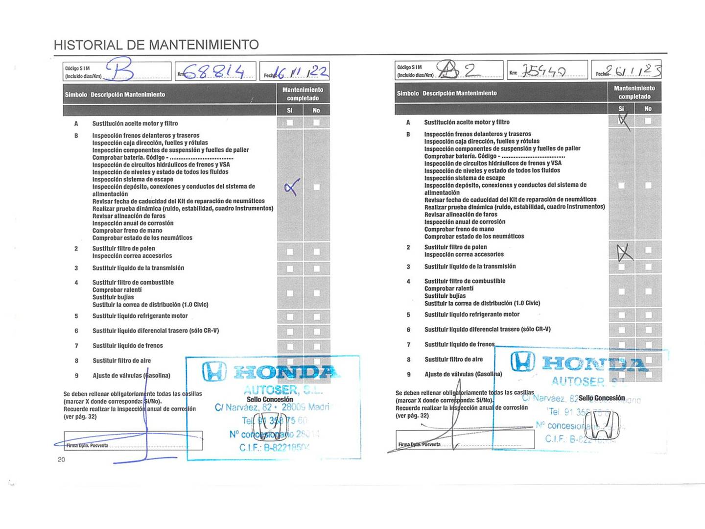 Foto del mantenimiento del Honda Civic Honda Civic 1.0 I-VTEC TURBO Elegance Navi (126 CV)