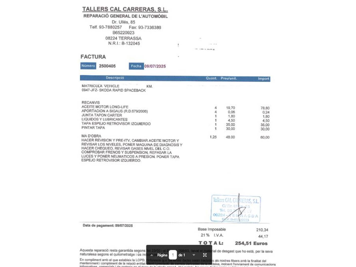 Foto del mantenimiento del Skoda Spaceback Skoda Spaceback 1.2 TSI Ambition (105 CV)